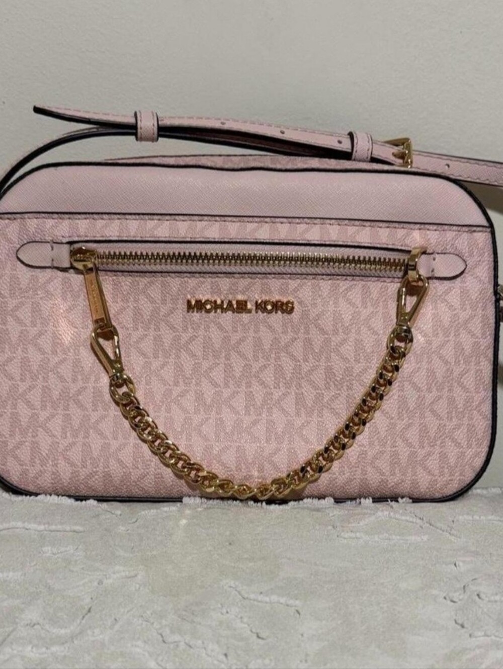 Michael Kors Blush Pink Jet Set Large Logo Crossbody Bag With Gold Hardware